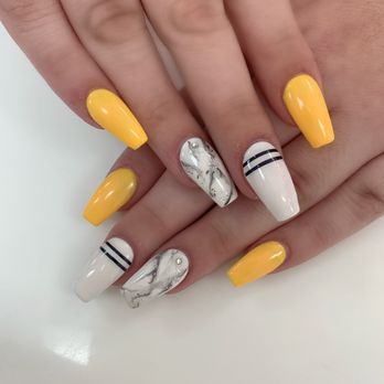 Angel Nails - Yellow with marble - Nail Salons Near Me - Saint Petersburg, Florida