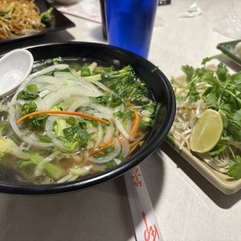Pho Quan Viet Cuisine - Veggie Pho.  Comes with this plate of bean sprouts and cilantro and lime.   Very good - Vietnamese Near Me - Columbia, Missouri