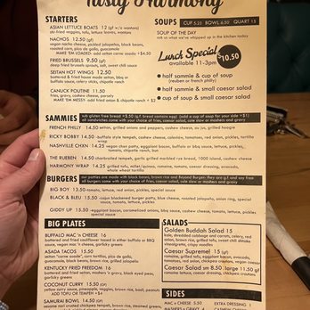 Tasty Harmony - Menu front - Vegan Near Me - Fort Collins, Colorado