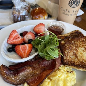 Cafe Trois - French toast with bacon eggs and fruit - Breakfast & Brunch Near Me - Fort Lee, New Jersey Cafe Trois - French toast with bacon eggs and fruit - Breakfast & Brunch Near Me - Fort Lee, New Jersey