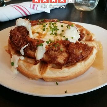 Mom's Kitchen & Bar - Chicken and bacon waffle - Bars Near Me - Astoria, New York Mom's Kitchen & Bar - Chicken and bacon waffle - Bars Near Me - Astoria, New York