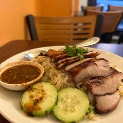 BBQ pork shoulder over egg fried rice