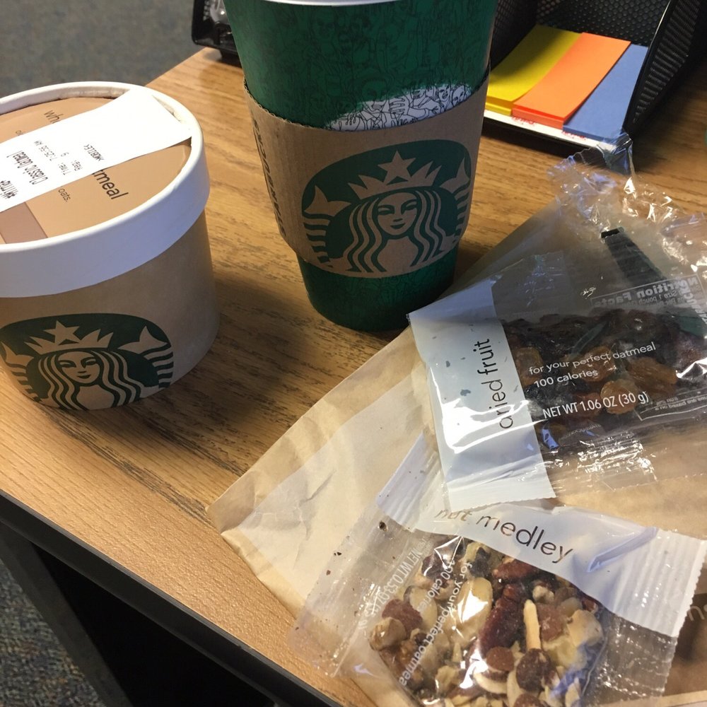 Starbucks - Oatmeal and a chai tea with coconut milk! I was supposed to have a salad my when I got there they were out! #mobileorderfail - Coffee & Tea Near Me - Oceanside, California Starbucks - Oatmeal and a chai tea with coconut milk! I was supposed to have a salad my when I got there they were out! #mobileorderfail - Coffee & Tea Near Me - Oceanside, California