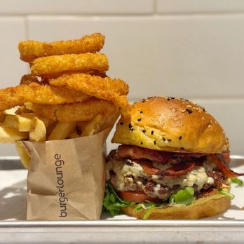 Burger Lounge - Bacon Bleu Burger with Regular Half and Half Side - Burgers Near Me - Irvine, California