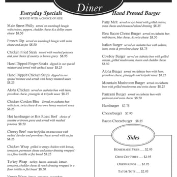 Main Street Diner - menu from their facebook page - Diners Near Me - Soda Springs, Idaho