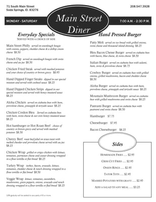 Menu photo 1 Main Street Diner Soda Springs, ID