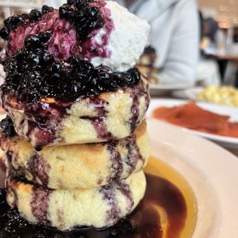 Mildred's Temple Kitchen - Their famous pancakes with blueberry compote and maple syrup. - Breakfast & Brunch Near Me - Toronto, Ontario