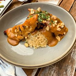 Bar 430 - CHICKEN SATAY (GF) - $14 Grilled Chicken - Jasmine Rice -Peanut Sauce - Cashews - Cilantro