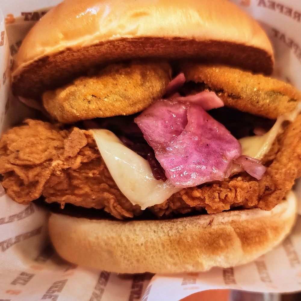 Big Chicken - Kenny the jet chicken sandwich with jalapeño slaw and fried pickles - Burgers Near Me - Gilbert, Arizona