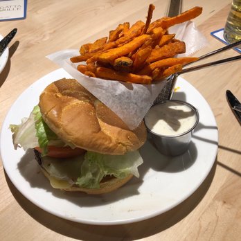 Regatta Grille - Burger with Sweet Potato Fries - American Near Me - Storm Lake, Iowa Regatta Grille - Burger with Sweet Potato Fries - American Near Me - Storm Lake, Iowa