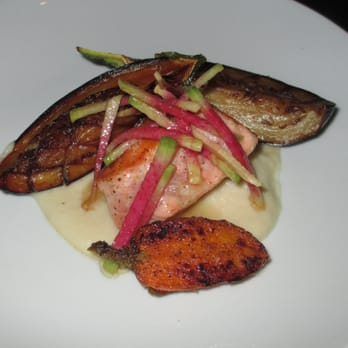 Mr Pollo - Course three: Smoked Salmon, Baby Eggplants, Puree, Watermelon radish - New American Near Me - San Francisco, California Mr Pollo - Course three: Smoked Salmon, Baby Eggplants, Puree, Watermelon radish - New American Near Me - San Francisco, California