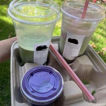 Joy Tea Bar - Large ube matcha and large strawberry cream matcha - Coffee & Tea Near Me - Merced, California Joy Tea Bar - Large ube matcha and large strawberry cream matcha - Coffee & Tea Near Me - Merced, California