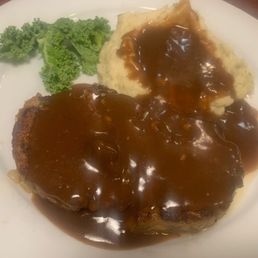 Senior Meatloaf with gravy & mashed potatoes for hubby. Senior Meatloaf with gravy & mashed potatoes for hubby.