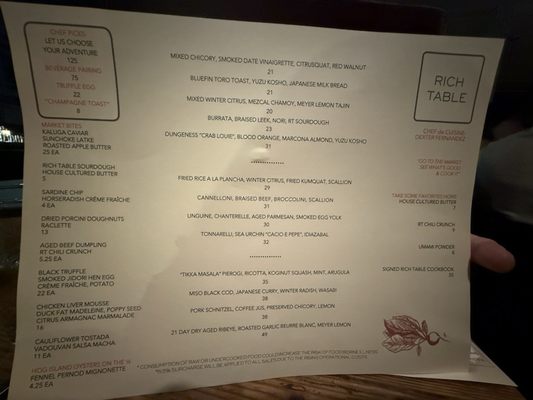 Menu photo 7 Rich Table San Francisco, CA