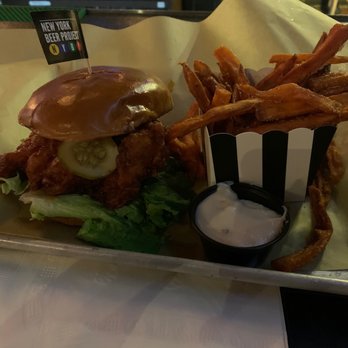 New York Beer Project - Buffalo Chicken Sandwich with Sweet Potato Fries - Breweries Near Me - Lockport, New York