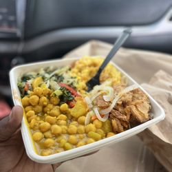 Verdure Vegan Jamaican Restaurant - Triple ($15 for 4 items) Chickpeas Steamed Cabbage Escovitch Mushrooms Rice (Pumpkin & Ackee)