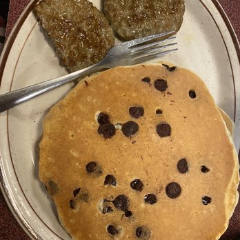 Cedar Falls Family Restaurant - Chocolate Chip Pancake and sausage patty - Breakfast & Brunch Near Me - Cedar Falls, Iowa