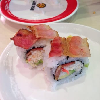 Genki Sushi - Bacon sushi. We ate 2. Was ONO - Sushi Bars Near Me - Honolulu, Hawaii Genki Sushi - Bacon sushi. We ate 2. Was ONO - Sushi Bars Near Me - Honolulu, Hawaii