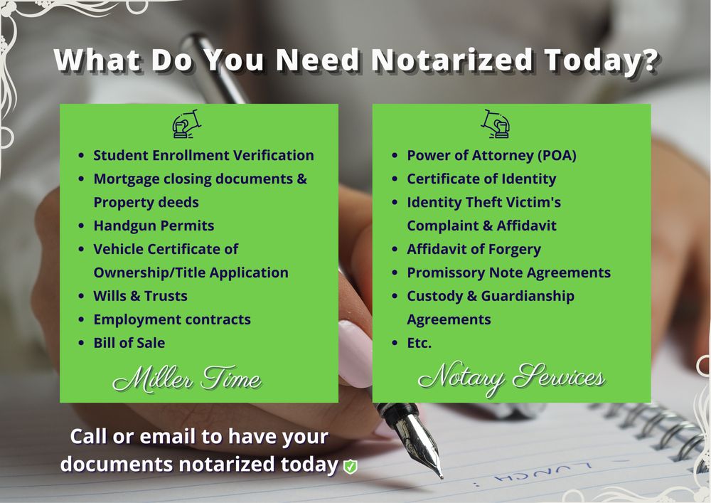 MILLER TIME NOTARY SERVICES Updated May 2024 Request a Quote