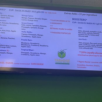 Paradise Smoothie Juice Bar - Menu - Juice Bars & Smoothies Near Me - Mableton, Georgia Paradise Smoothie Juice Bar - Menu - Juice Bars & Smoothies Near Me - Mableton, Georgia