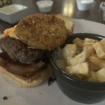 Bistro On 2nd Street - Burger. It has pimento cheese on it. Home fries go the right. - Steakhouses Near Me - Cheraw, South Carolina Bistro On 2nd Street - Burger. It has pimento cheese on it. Home fries go the right. - Steakhouses Near Me - Cheraw, South Carolina