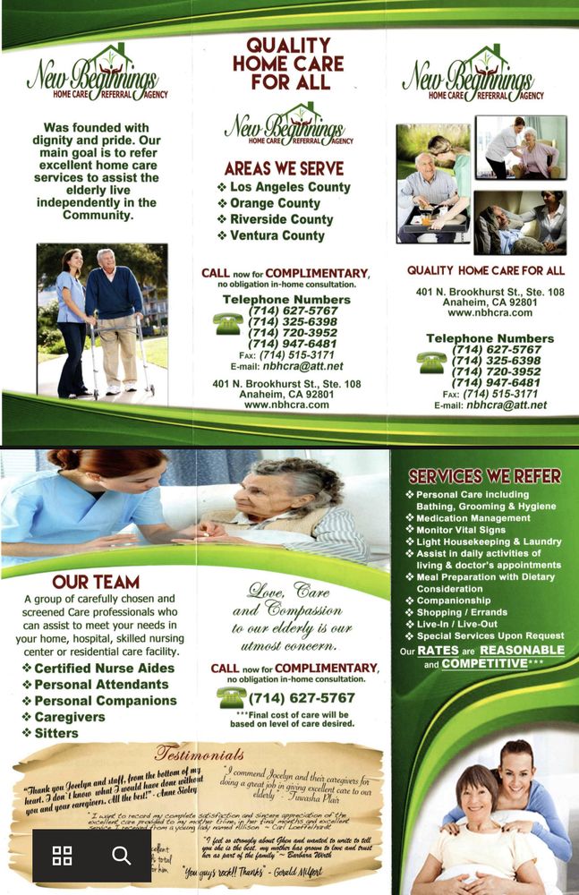 NEW BEGINNINGS HOME CARE REFERRAL AGENCY Updated June 2024 Request