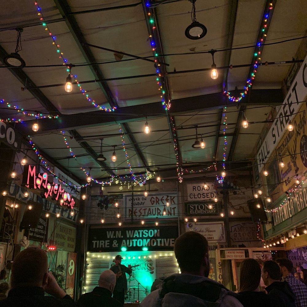 Swanson's Warehouse - Old local business signs line the walls to the stage - Music Venues Near Me - Greenville, South Carolina Swanson's Warehouse - Old local business signs line the walls to the stage - Music Venues Near Me - Greenville, South Carolina