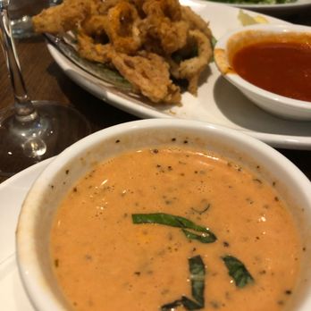 Mangiamo By 604 - Tomato Basil Soup w/ fried calamari in the back (not included in the $12.99 special) - Italian Near Me - Honolulu, Hawaii Mangiamo By 604 - Tomato Basil Soup w/ fried calamari in the back (not included in the $12.99 special) - Italian Near Me - Honolulu, Hawaii