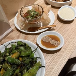 Shishido, peppers, tuna poke appetizer, chicken