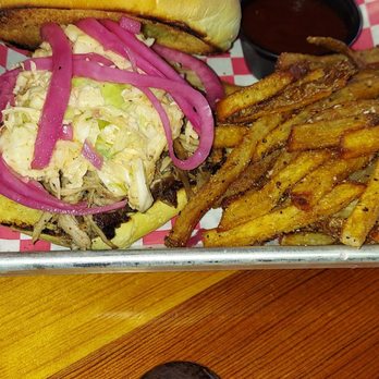 Naked River Brewing Company - Pork Sandwich! And check out those fries!! - Brewpubs Near Me - Chattanooga, Tennessee Naked River Brewing Company - Pork Sandwich! And check out those fries!! - Brewpubs Near Me - Chattanooga, Tennessee