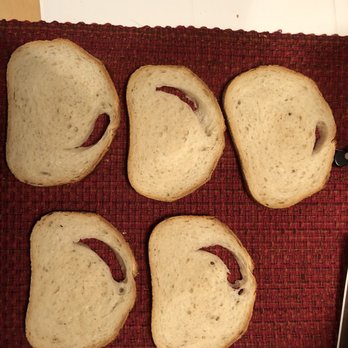 Panera Bread - These holes are caused when the bread is not correctly formed into a loaf shape. - Sandwiches Near Me - Racine, Wisconsin Panera Bread - These holes are caused when the bread is not correctly formed into a loaf shape. - Sandwiches Near Me - Racine, Wisconsin