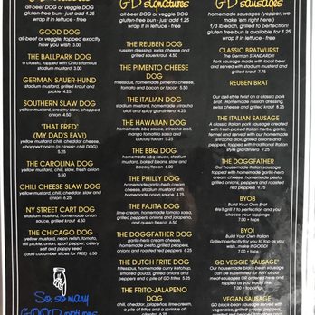 Good Dog - The front side of the Good Dog Menu. - Caterers Near Me Good Dog - The front side of the Good Dog Menu. - Caterers Near Me