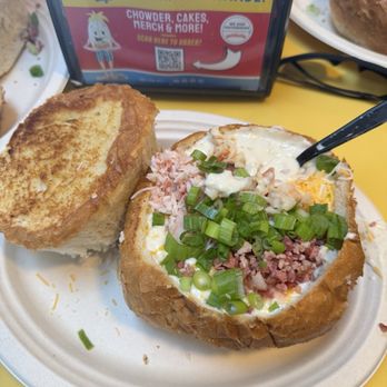 Splash Cafe - Fully loaded Bread Bowl of Clam Chowder - American Near Me - Pismo Beach, California