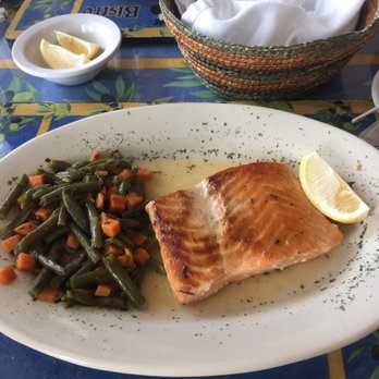 French Bistro - Salmon cooked in white wine sauce w/ double veggies - French Near Me - Miami, Florida