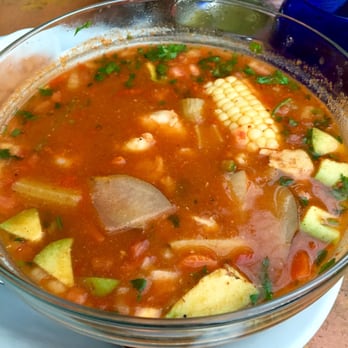 Vive Sol - Chilpachole De Mariscos - Fish, bay shrimp, and prawns in Chipotle and epazote broth with corn dumplings. Mediocre. - Mexican Near Me - Mountain View, California