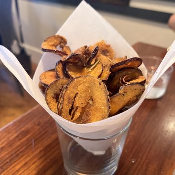 Bravas Bar de Tapas - Fried Eggplant Chips with Truffle Honey & Rosemary - Spanish Near Me - Healdsburg, California Bravas Bar de Tapas - Fried Eggplant Chips with Truffle Honey & Rosemary - Spanish Near Me - Healdsburg, California