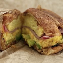 Blvd Coffee - Egg, Ham and Cheese Bagel sub croissant, add extra egg, avocado, and salsa.