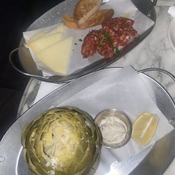 St. Mazie - Whole Steamed Artichoke/ Manchego Cheese/ Cured Sausage - Bars Near Me - Brooklyn, New York St. Mazie - Whole Steamed Artichoke/ Manchego Cheese/ Cured Sausage - Bars Near Me - Brooklyn, New York