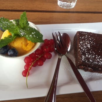 Smit Bokkum - Chocolate Brownie with Mango sorbet - Diners Near Me - Volendam, New Hampshire