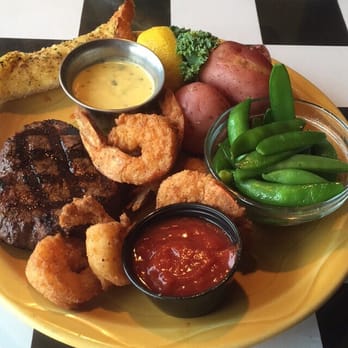 Flamingo Grill - 6oz filet with Cajun fried shrimp. - Seafood Near Me - Myrtle Beach, South Carolina