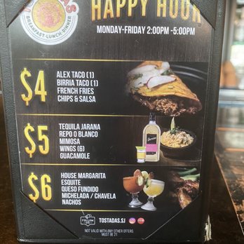 Tostadas - Menu - Happy Hour - Breakfast & Brunch Near Me - Campbell, California