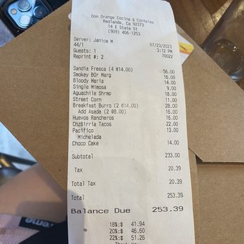 Don Orange - receipt of our meal - Cocktail Bars Near Me - Redlands, California Don Orange - receipt of our meal - Cocktail Bars Near Me - Redlands, California