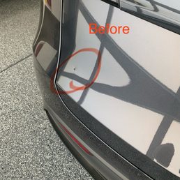 BEFORE photo of deep ding after the hard plastic supercharger handle and it's sharp corner, slapped down onto the rear door of car. BEFORE photo of deep ding after the hard plastic supercharger handle and it's sharp corner, slapped down onto the rear door of car.