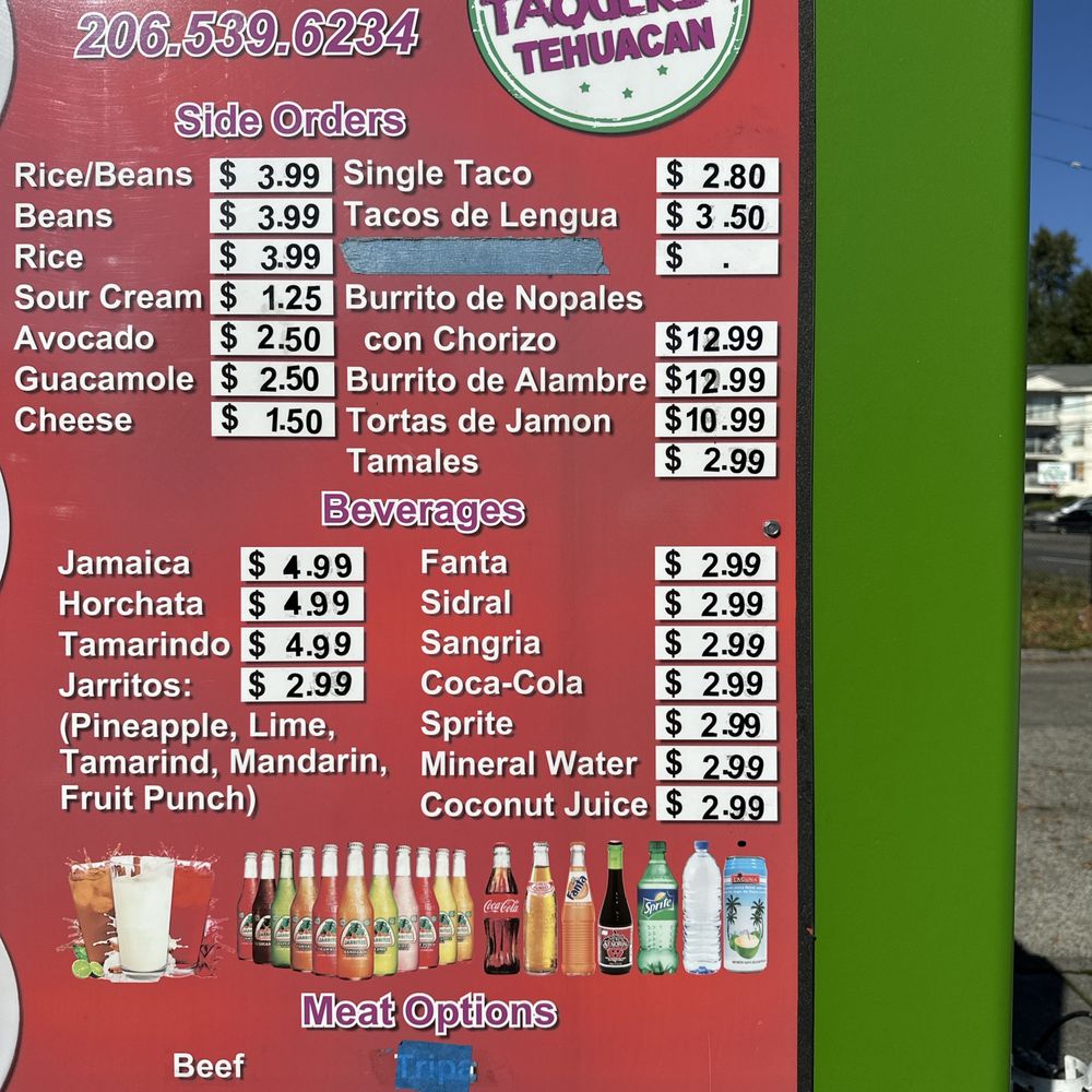 Taqueria Tehuacan - a menu for a mexican restaurant - Food Trucks Near Me - Seattle, Washington Taqueria Tehuacan - a menu for a mexican restaurant - Food Trucks Near Me - Seattle, Washington