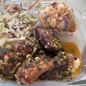 Chicken Maison - 1/2 Spicy Lemon Garlic Chicken, cabbage salad and spicy potato salad - Mediterranean Near Me - Santa Ana, California Chicken Maison - 1/2 Spicy Lemon Garlic Chicken, cabbage salad and spicy potato salad - Mediterranean Near Me - Santa Ana, California