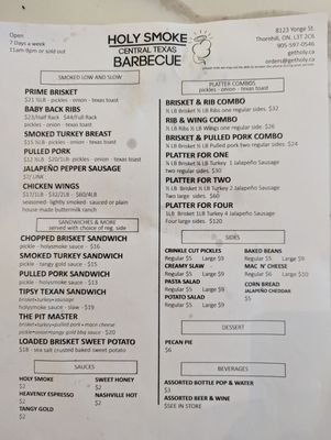 Menu photo 6 Holy Smoke Thornhill, ON