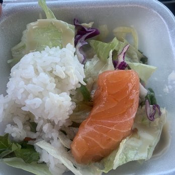 Domo Sushi - House salad with rice and salmon - Sushi Bars Near Me - Gig Harbor, Washington