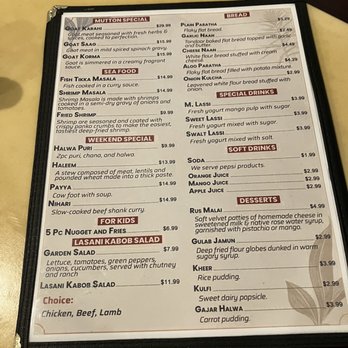 Lasani Kabob - Inside of menu - Pakistani Near Me - Lorton, Virginia