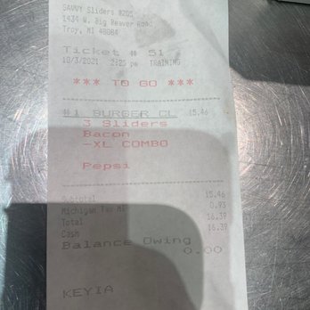 Savvy Sliders - My paid receipt that I'm very disappointed - Burgers Near Me - Troy, Michigan Savvy Sliders - My paid receipt that I'm very disappointed - Burgers Near Me - Troy, Michigan