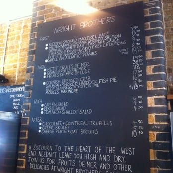 Wright Brothers - Menu, 7 Sept 2012. - Seafood Near Me - London, XGL Wright Brothers - Menu, 7 Sept 2012. - Seafood Near Me - London, XGL